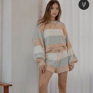 Lulus Cozy Nights Grey Multi Striped Eyelash Knit Drawstring Shorts